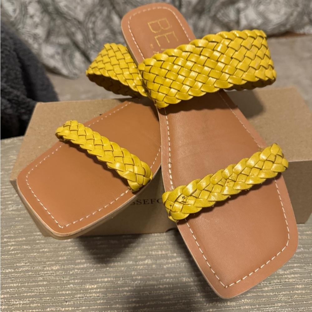 Yellow Braided Flat Sandals